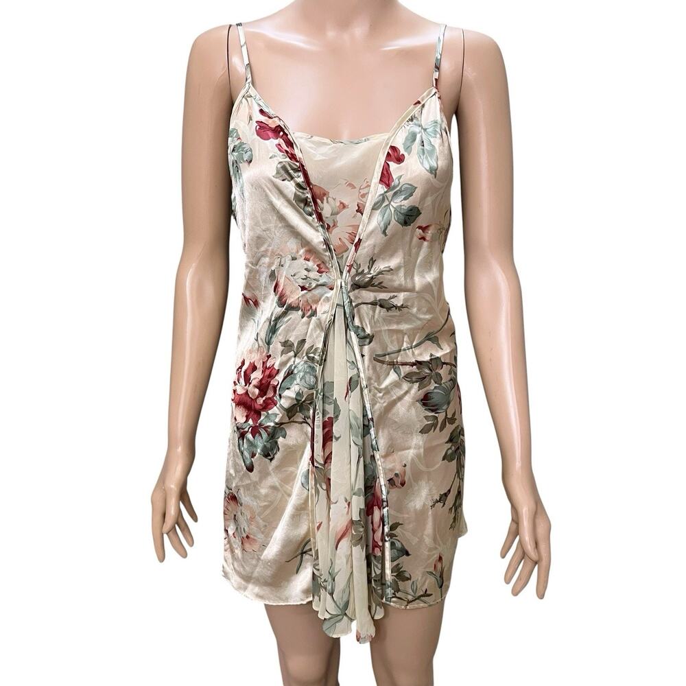 90s VTG Valentino Intimo Satin Slip Chemise Small Floral Coquette Designer Pink